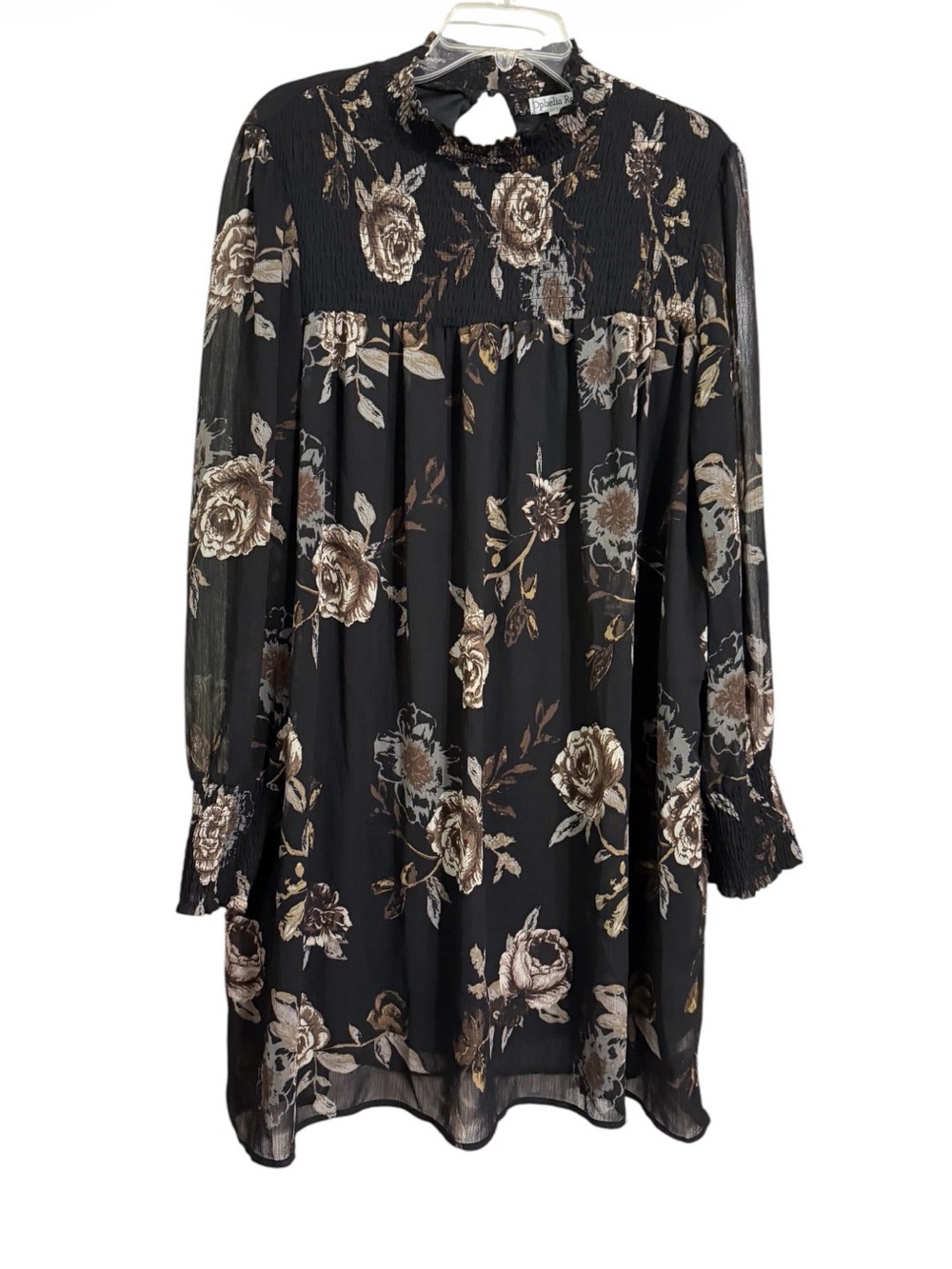 Whimsigoth Floral Dress Black Sheer Sleeve Smocked Dark Romantic XL - Picture 2 of 7